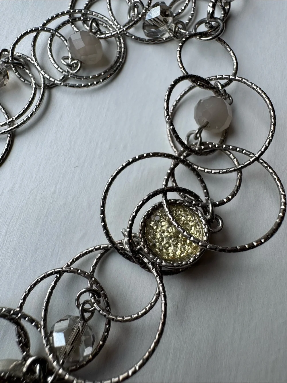 Vintage Anne Klein Multi-Circle Silver-Tone Layered Necklace with Gold Accents